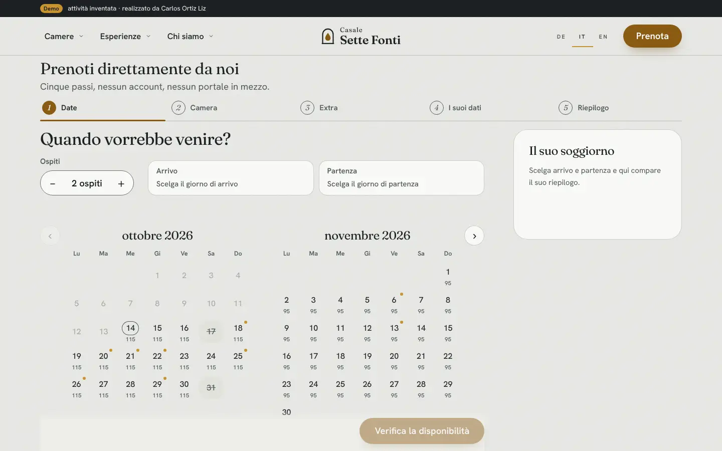 Calendario di prenotazione di un alloggio turistico su laptop e telefono, gli ospiti scelgono arrivo e partenza direttamente sul sito