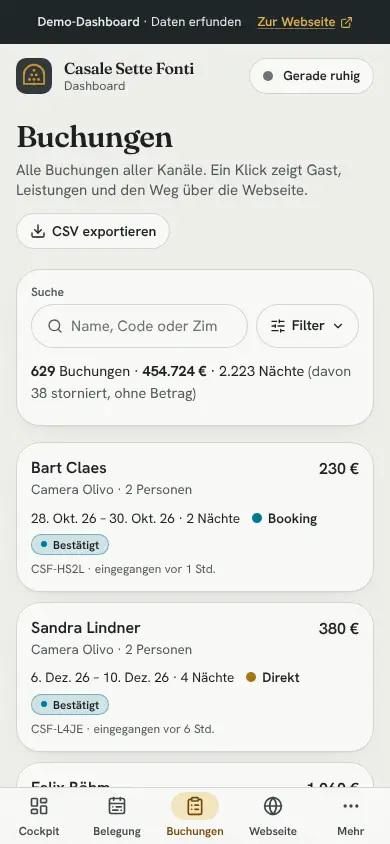 Buchungen, Am Handy