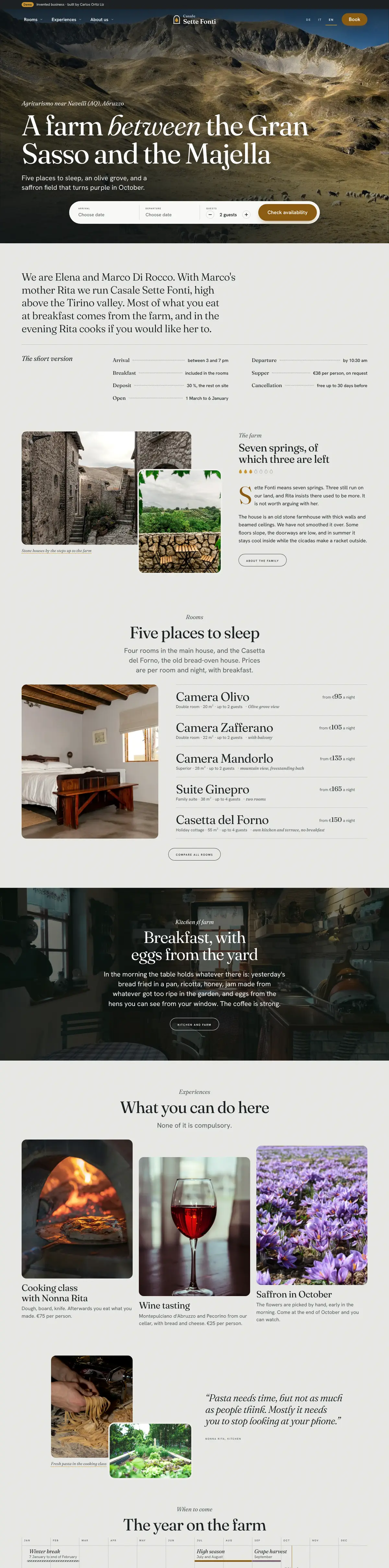 Home page of Casale Sette Fonti in a browser window