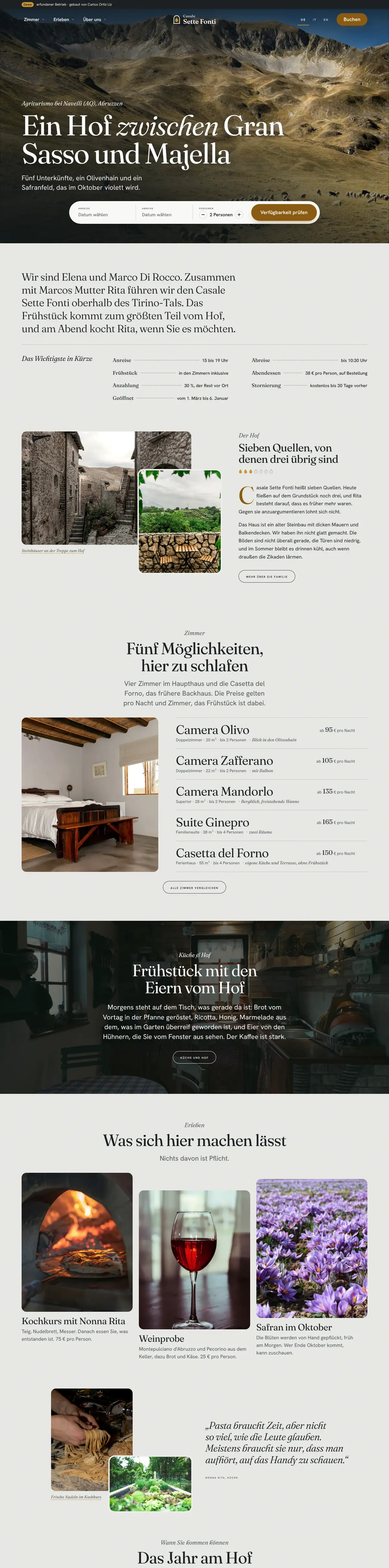 Startseite von Casale Sette Fonti im Browserfenster