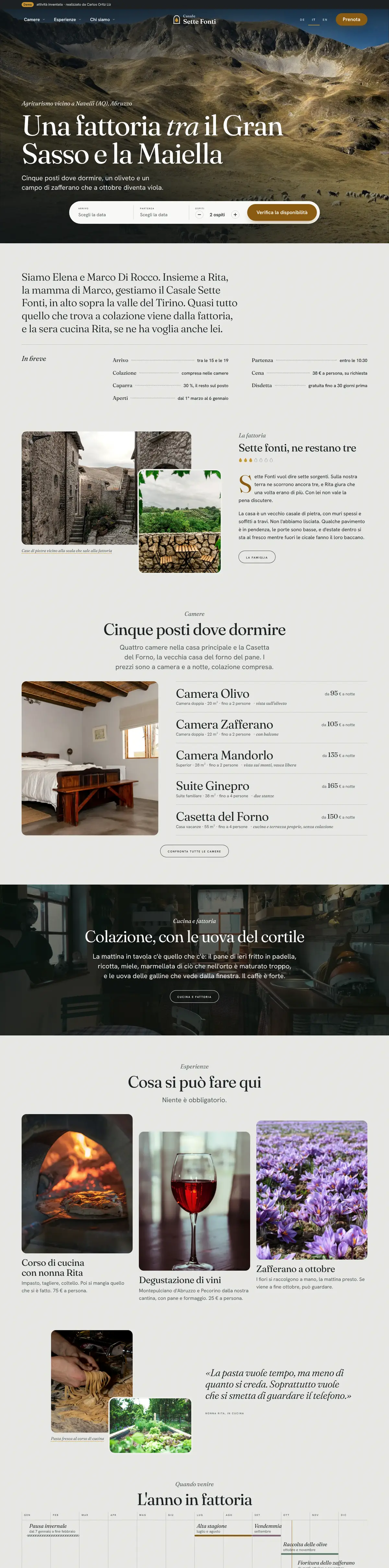 Pagina iniziale di Casale Sette Fonti in una finestra del browser