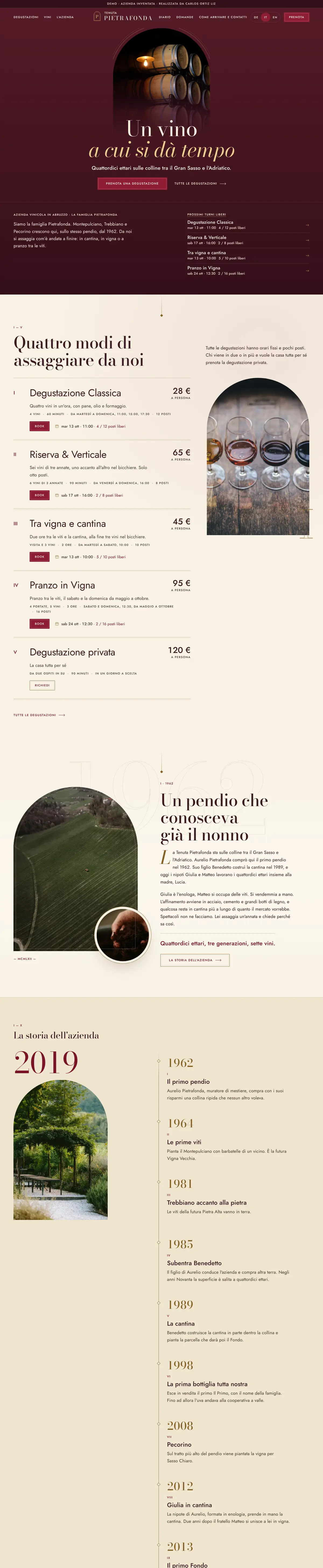 Pagina iniziale della Tenuta Pietrafonda in una finestra del browser